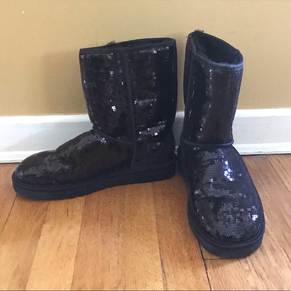 Brand New Black Sequin Ugg Short Boots Sz 9